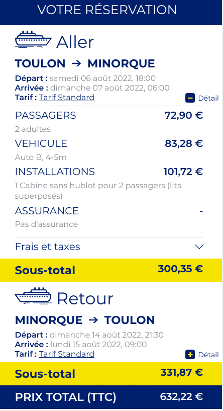 Ferry Toulon Minorque Aout