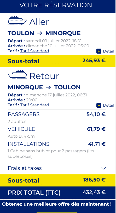 Ferry Toulon Minorque Juillet